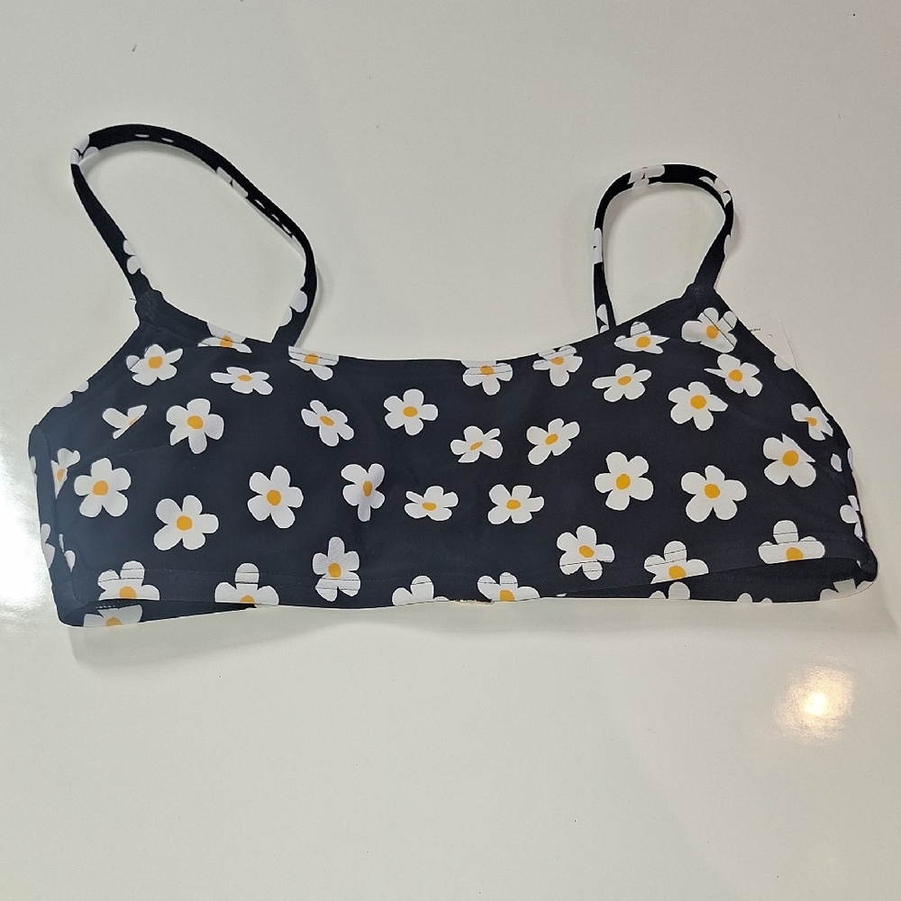 Floral Black and White Bikini Top